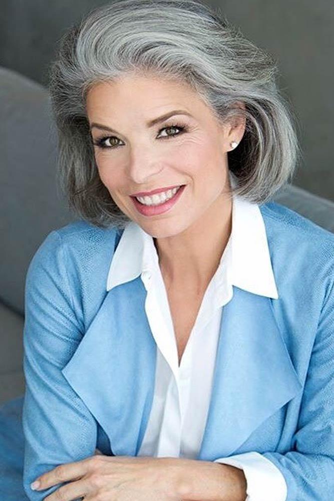 Voluminous Bob For Older Women #shortgreyhair #shorthaircuts #greycolor #bobhairstyle