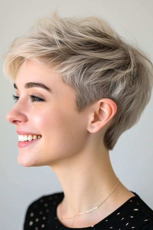 Voluminous top Tousled Pixie cut.