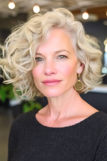 Voluminous Wavy Bob Hairstyle For Women Over 40.