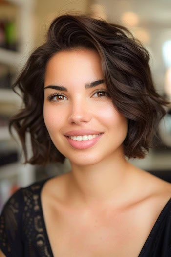 Voluminous Wavy Bob Short Hairstyle.