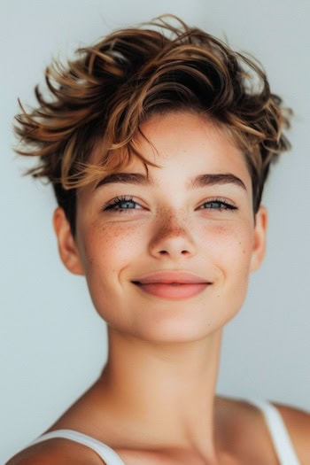 Voluminous Wavy Pixie Short Hairstyle.