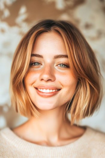 Warm Honey Blonde Bob Hair Color Idea.