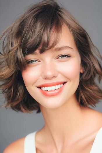 Wavy Blunt Bob with Bangs Short Hairstyle.