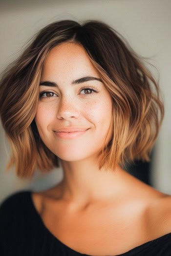 Wavy Bob with Face-Framing Highlights Short Hairstyle.