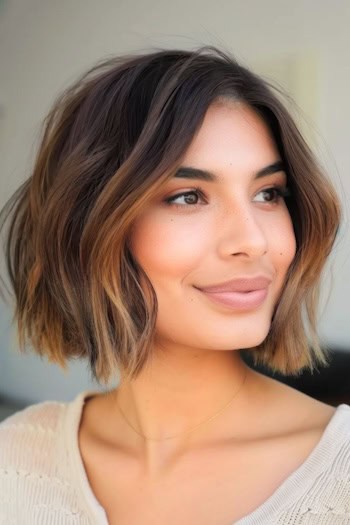 Wavy Bob With Ombre Ends Short Hairstyle.