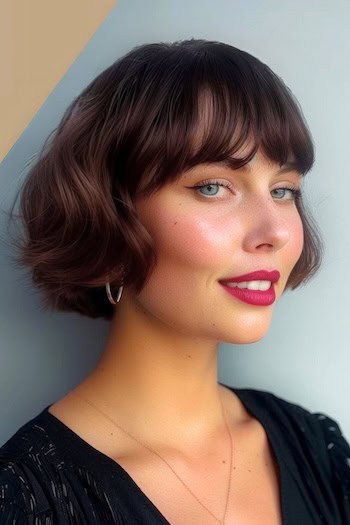 Wavy French Bob Short Hairstyle.