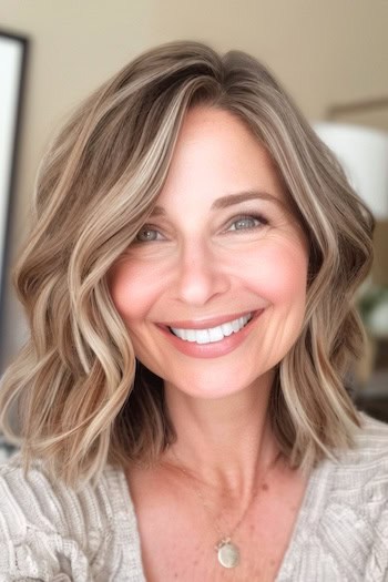 Wavy Layered Bob Hairstyle For Women Over 40.