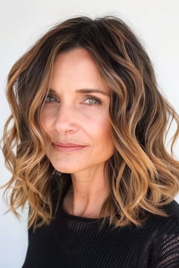 Wavy Lob for Fine Hair Shoulder-Length Haircut.