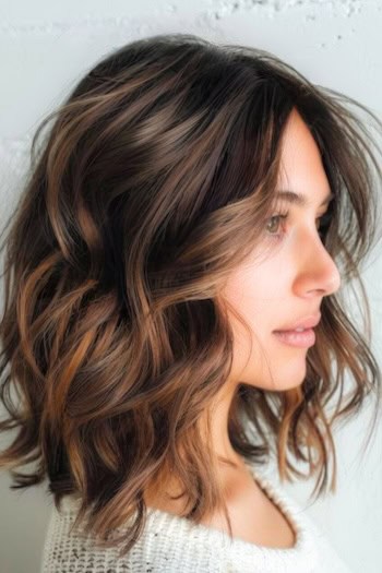 Wavy Lob Medium-length Hairstyle.