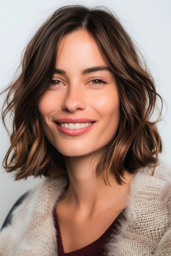 Wavy Long Bob Medium-length Hairstyle.