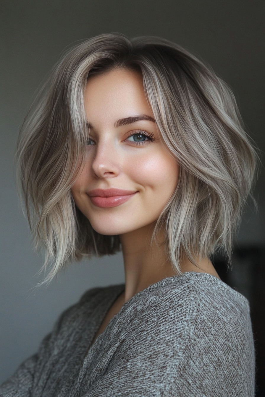 1. Layered Bob with Ash Blonde Highlights (Short Hairstyles For Thin Hair) - Short Hairstyles For Thin Hair