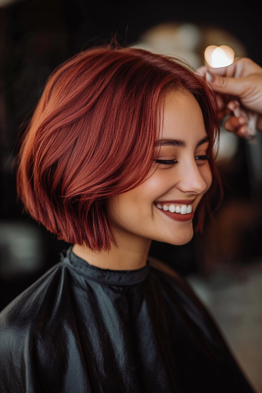 10. Stacked Bob with Burgundy (Short Hairstyles For Round Faces) - Short Hairstyles For Round Faces