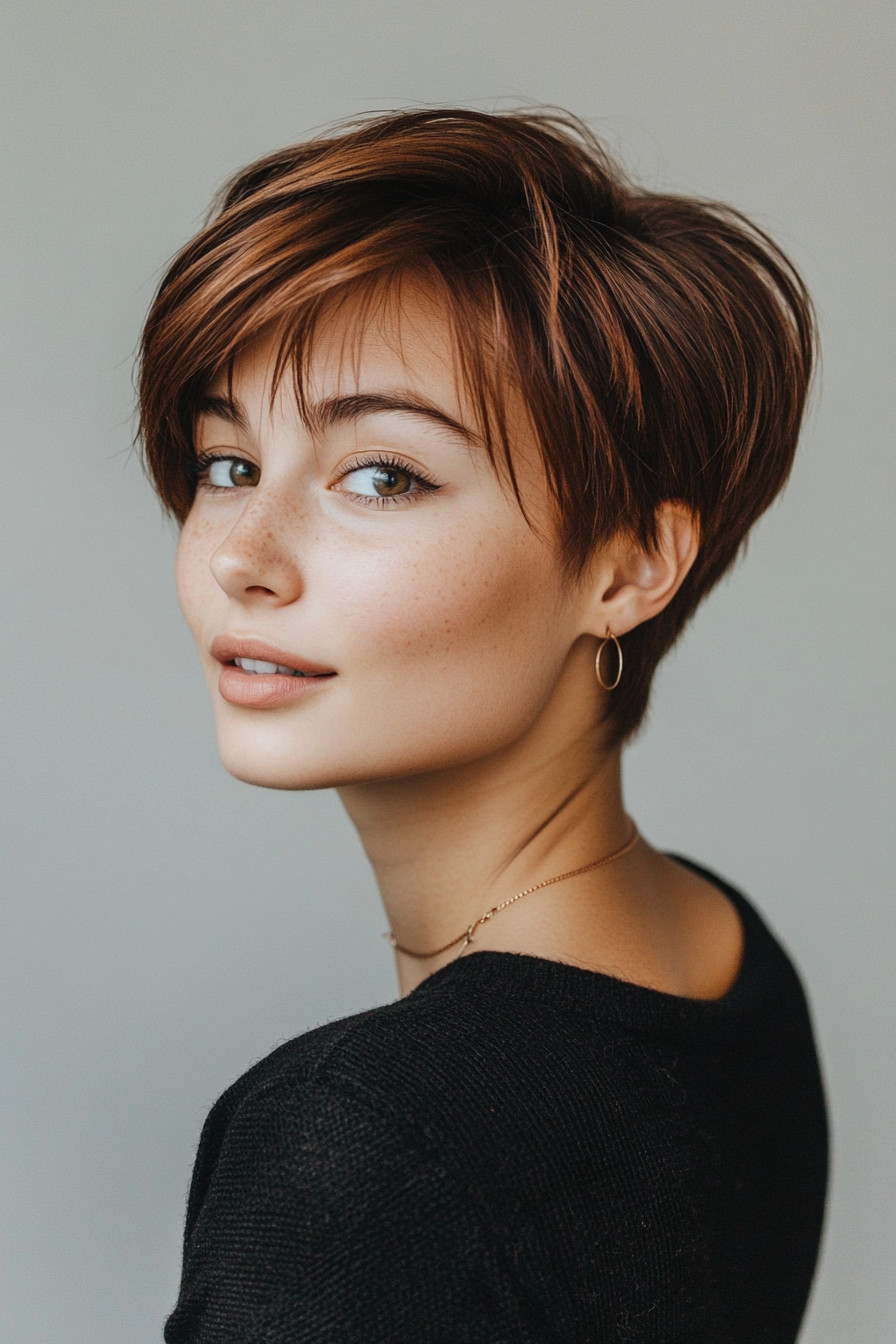 11. Layered Pixie with Chestnut Brown (Short Hairstyles For Thin Hair) - Short Hairstyles For Thin Hair