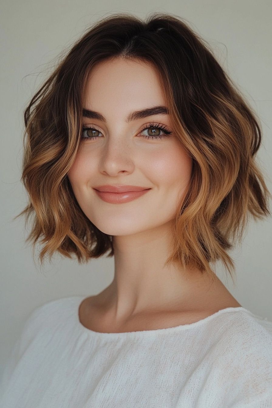 11. Wavy Lob with Ombre (Short Hairstyles For Round Faces) - Short Hairstyles For Round Faces