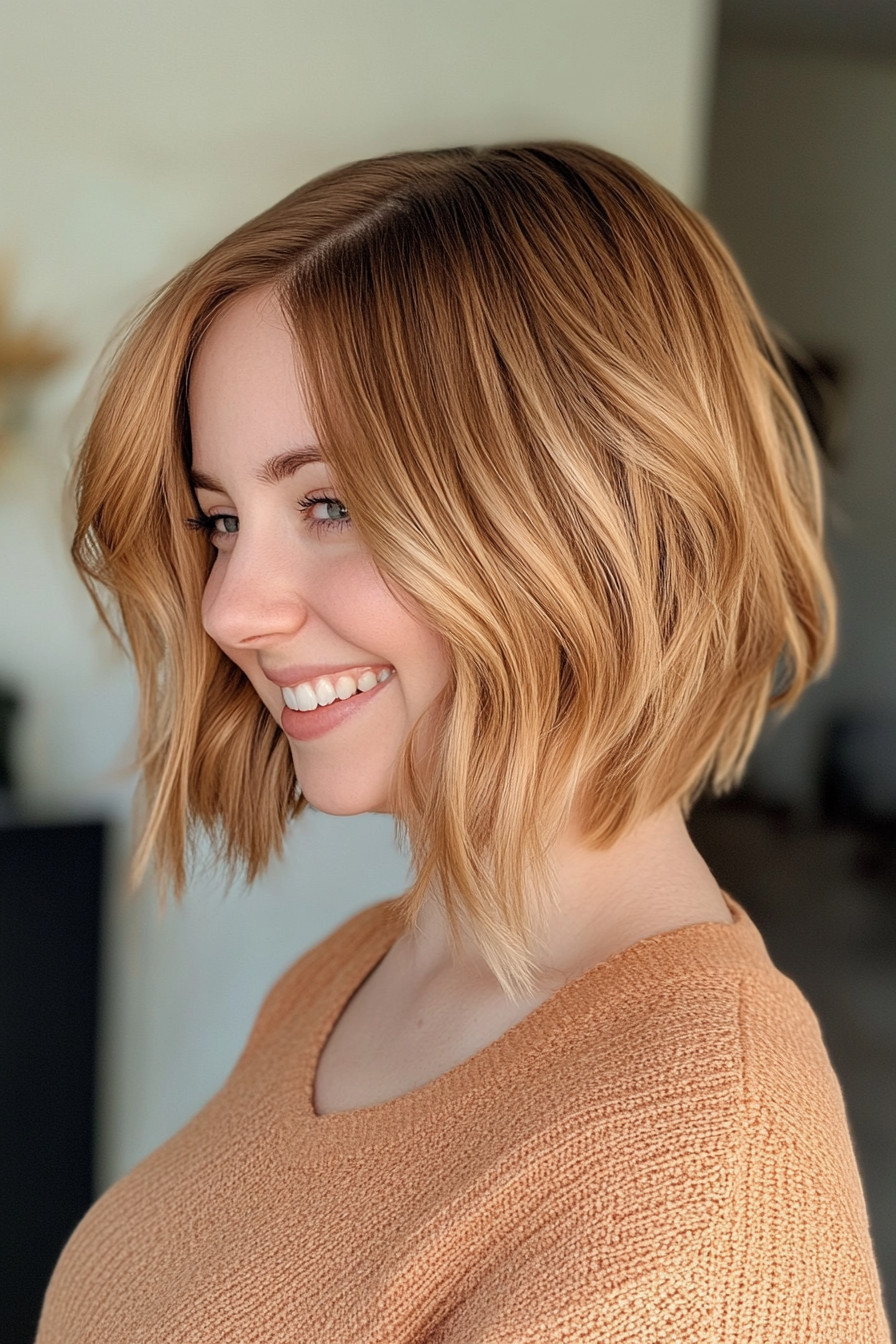 12. Layered Bob with Honey Blonde Balayage (Short Hairstyles For Thick Hair) - Short Hairstyles For Thick Hair