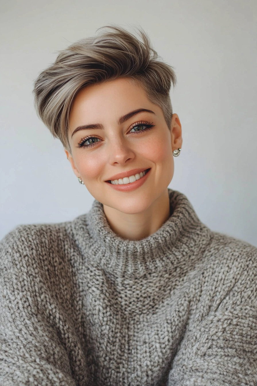 13. Fade Haircut with Silver Accents (Short Hairstyles For Thick Hair) - Short Hairstyles For Thick Hair