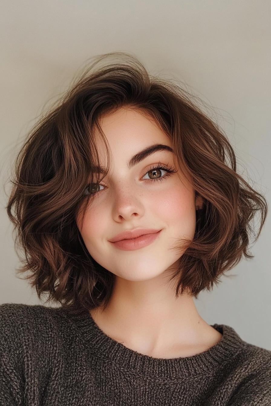 13. Tousled Bob with Chocolate Brown (Short Hairstyles For Round Faces) - Short Hairstyles For Round Faces