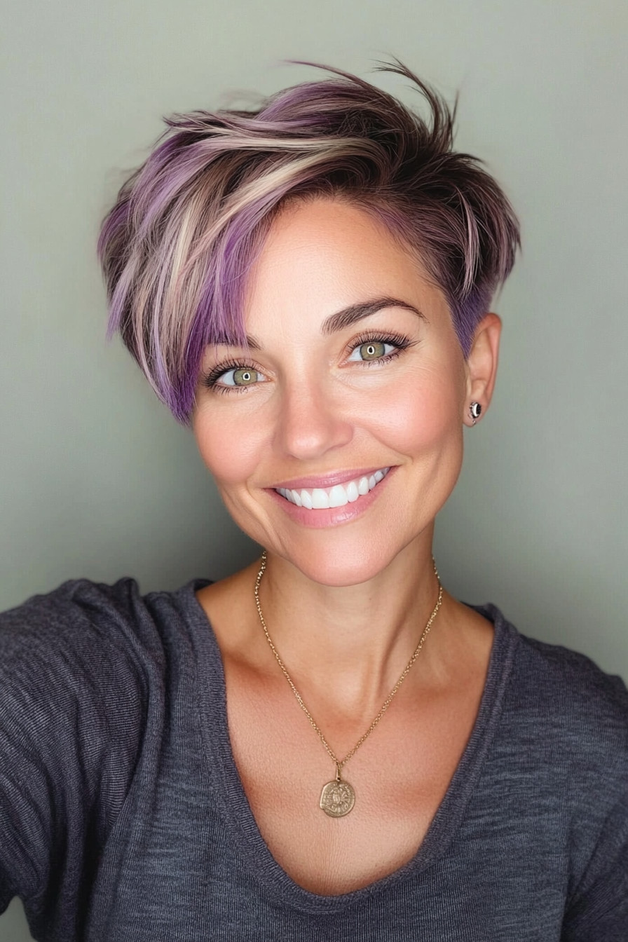 14. Disconnected Pixie with Lavender Tips (Pixie Hairstyles For Women Over 40) - Pixie Hairstyles For Women Over 40