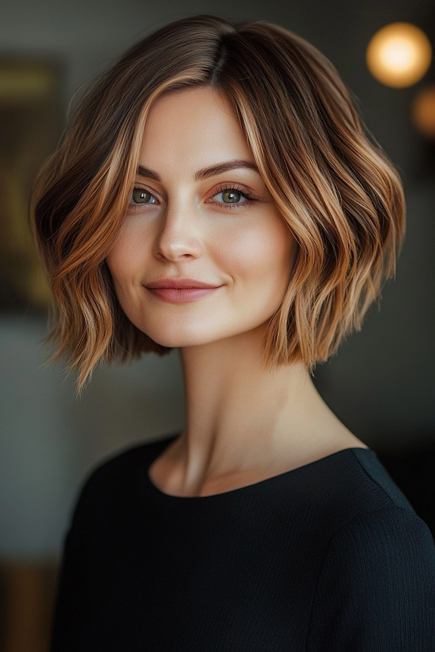 14. Textured Bob with Copper Highlights (Short Hairstyles For Thin Hair) - Short Hairstyles For Thin Hair