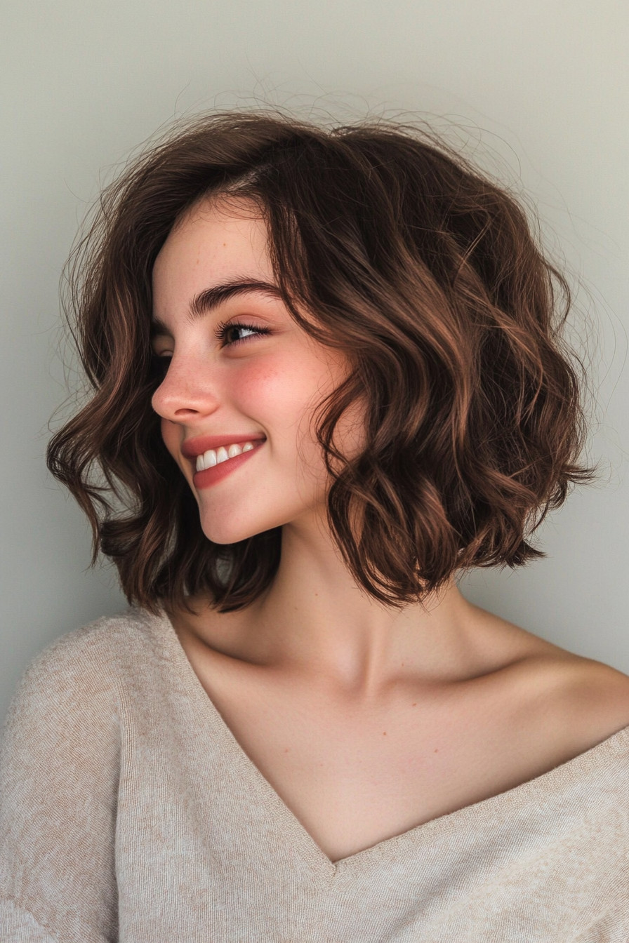 14. Wavy Shoulder-Length Bob with Chocolate Brown (Short Hairstyles For Thick Hair) - Short Hairstyles For Thick Hair