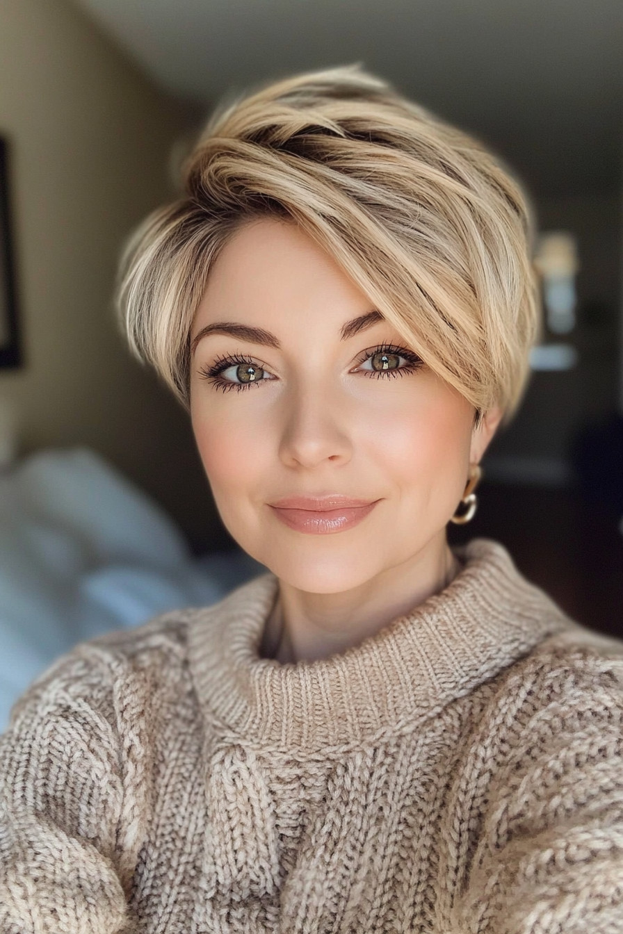 15. Feathered Pixie with Sun-Kissed Blonde (Pixie Hairstyles For Women Over 40) - Pixie Hairstyles For Women Over 40