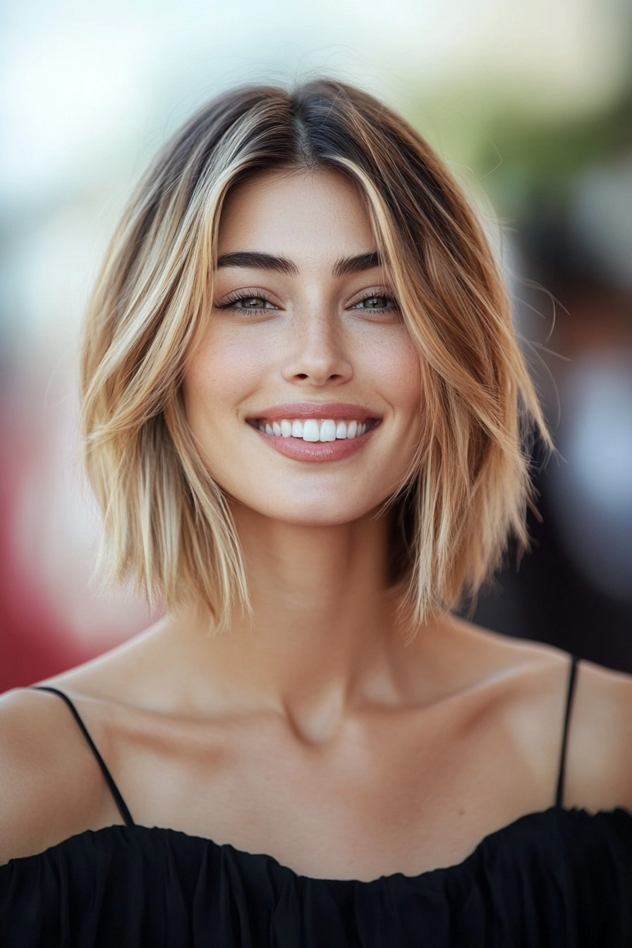 15. Straight Lob with Icy Blonde Ends (Short Hairstyles For Thick Hair) - Short Hairstyles For Thick Hair