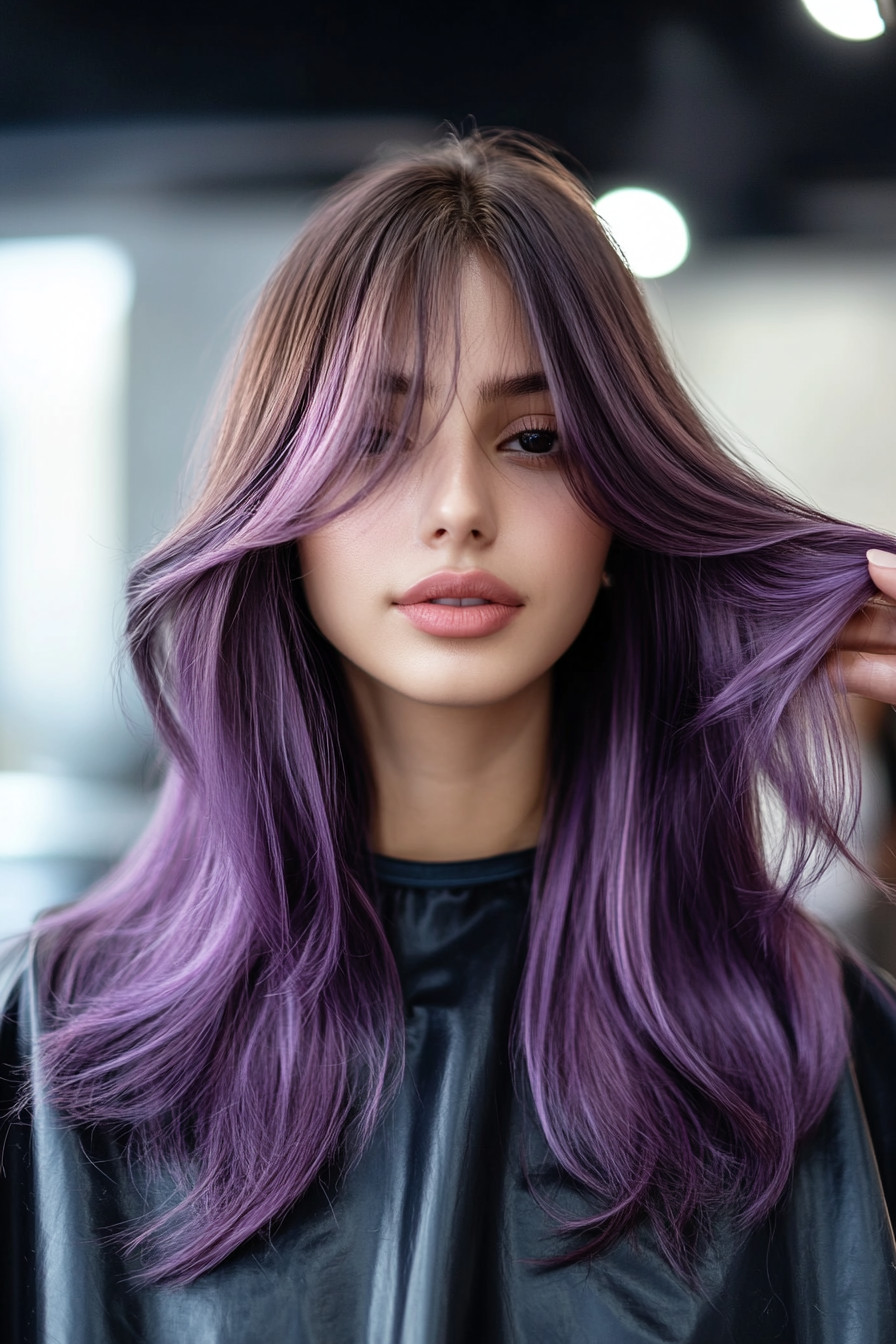 16. Smoky Lilac with Blended Layers (Long Layered Hair With Bangs) - Long Layered Hair With Bangs