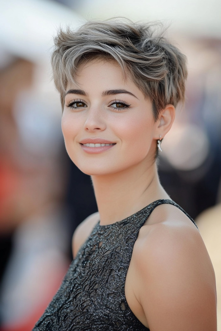 17. Undercut Pixie with Silver Streaks (Short Hairstyles For Round Faces) - Short Hairstyles For Round Faces