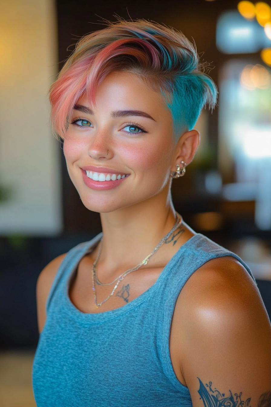 18. Edgy Pixie with Neon Blue Tips (Short Hairstyles For Thin Hair) - Short Hairstyles For Thin Hair