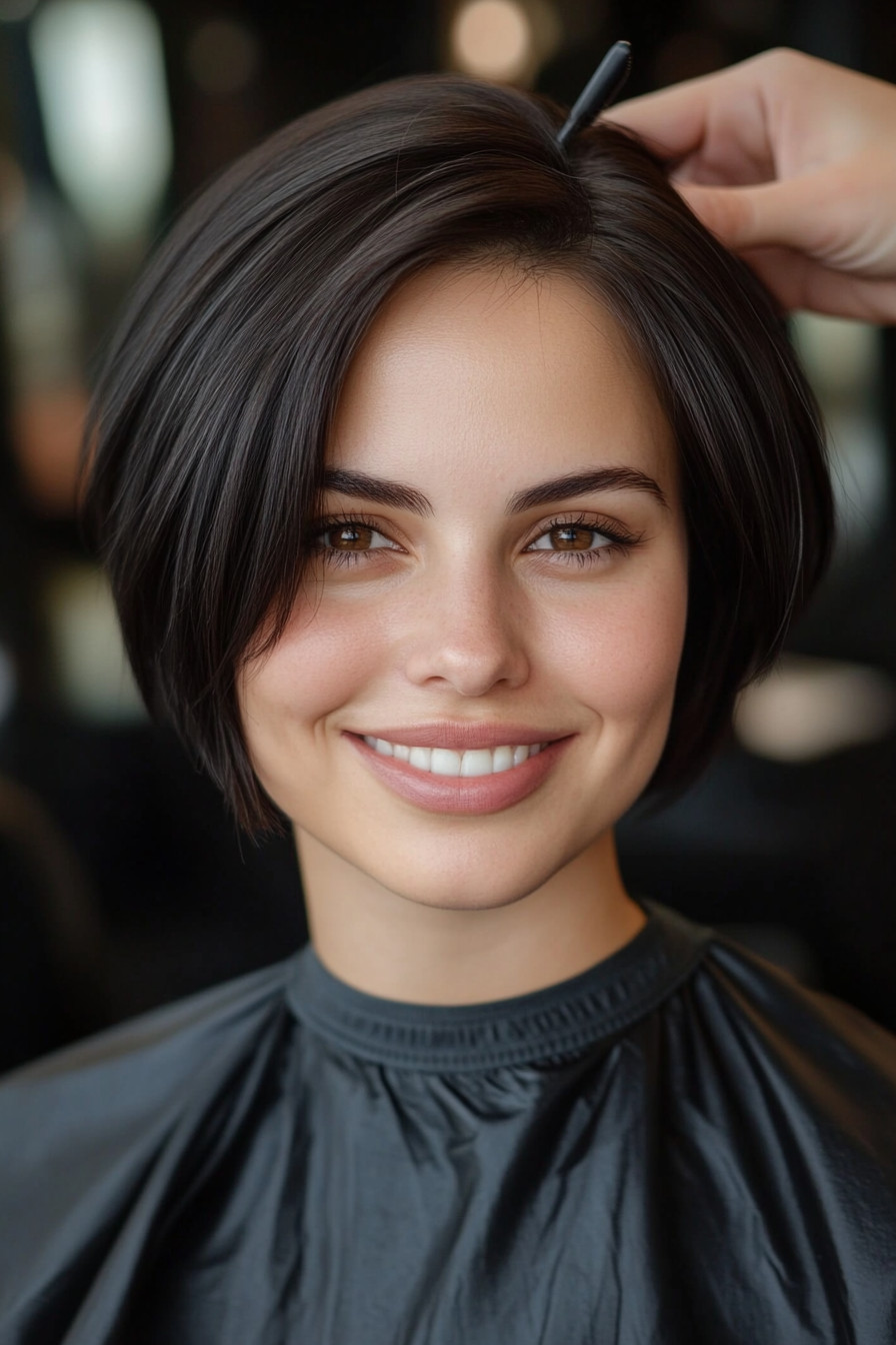 19. Sculpted Bob with Jet Black (Short Hairstyles For Round Faces) - Short Hairstyles For Round Faces