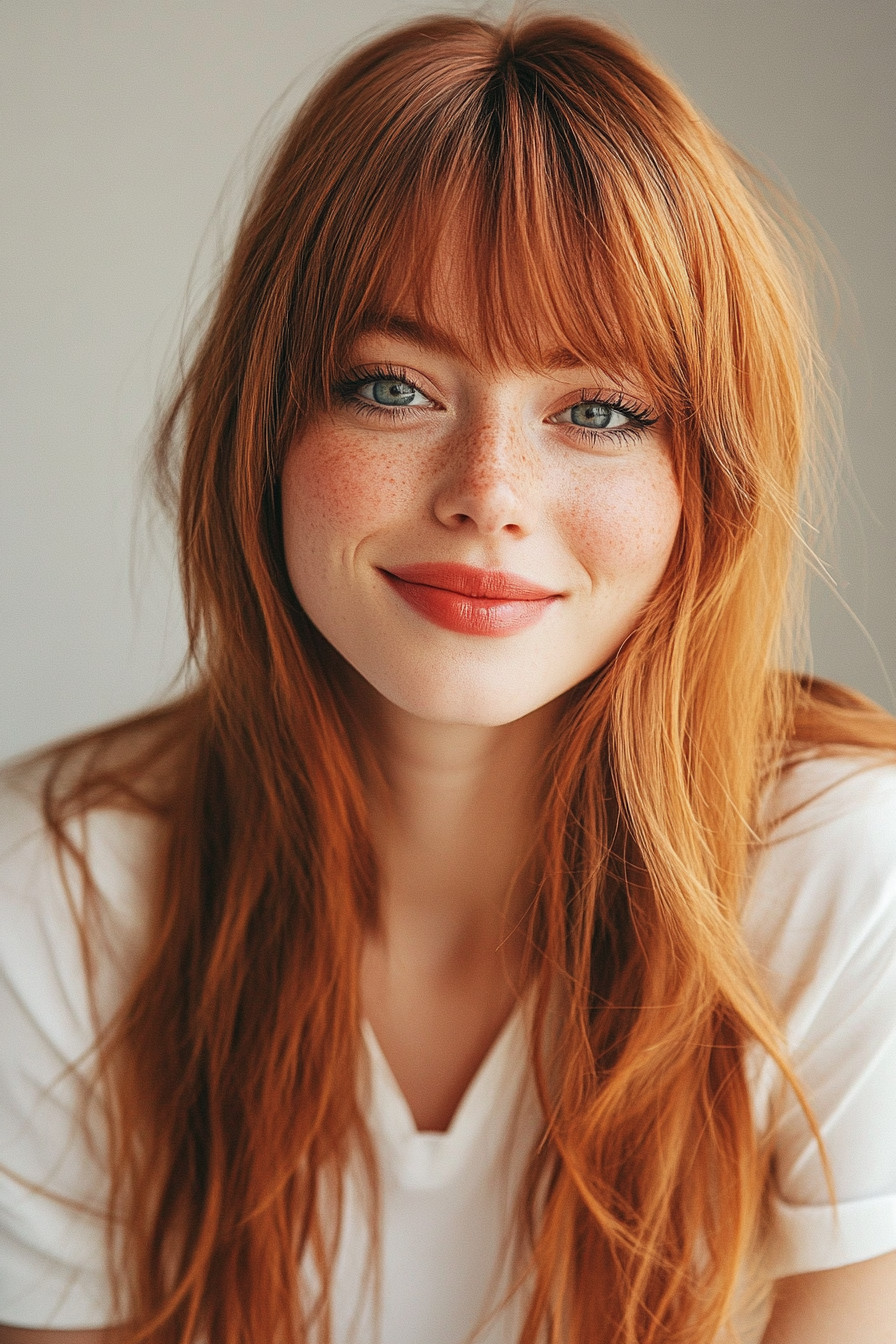 2. Ginger Spice with Shattered Layers (Long Layered Hair With Bangs) - Long Layered Hair With Bangs