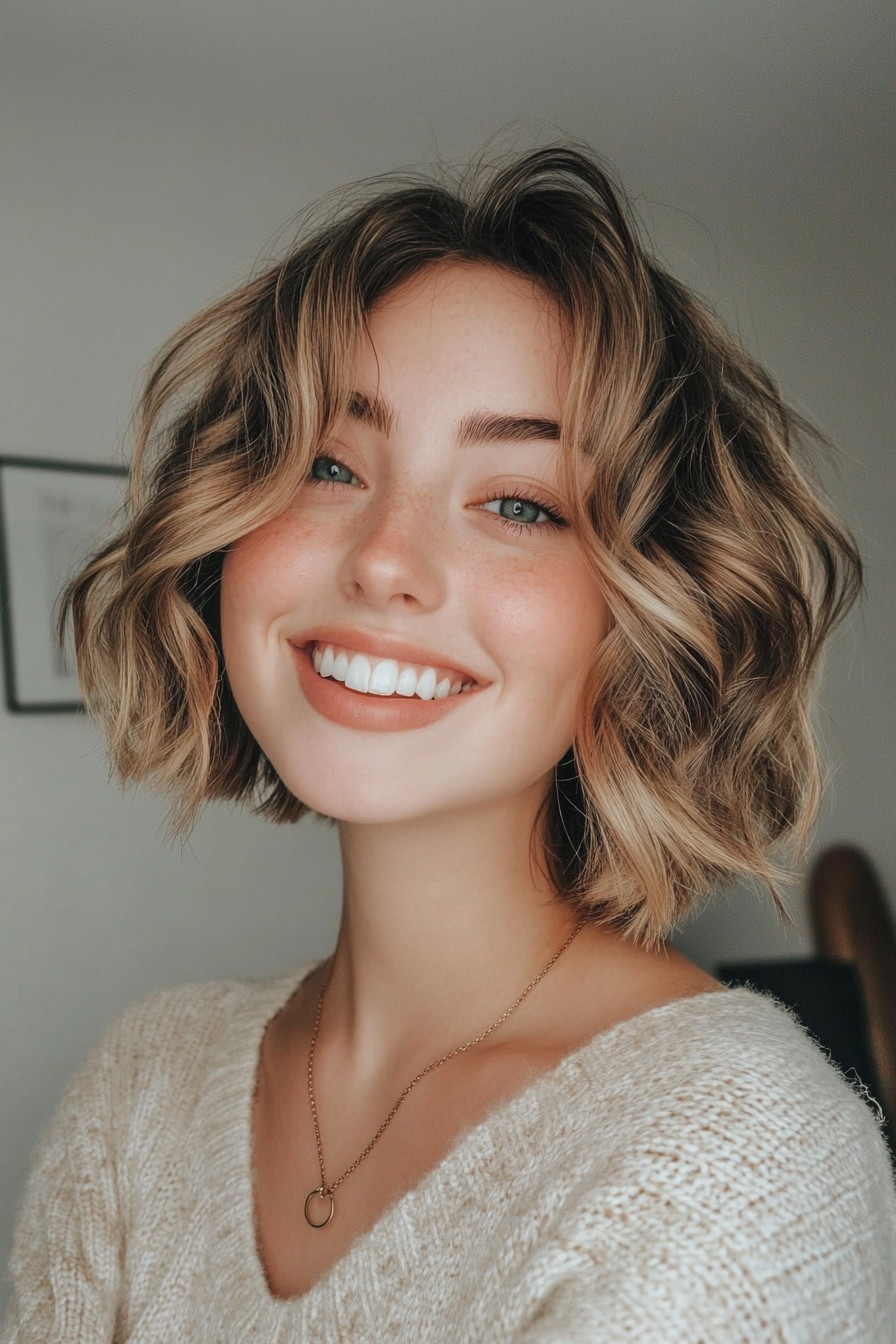 2. Wavy Bob with Subtle Ombre (Short Hairstyles For Thick Hair) - Short Hairstyles For Thick Hair