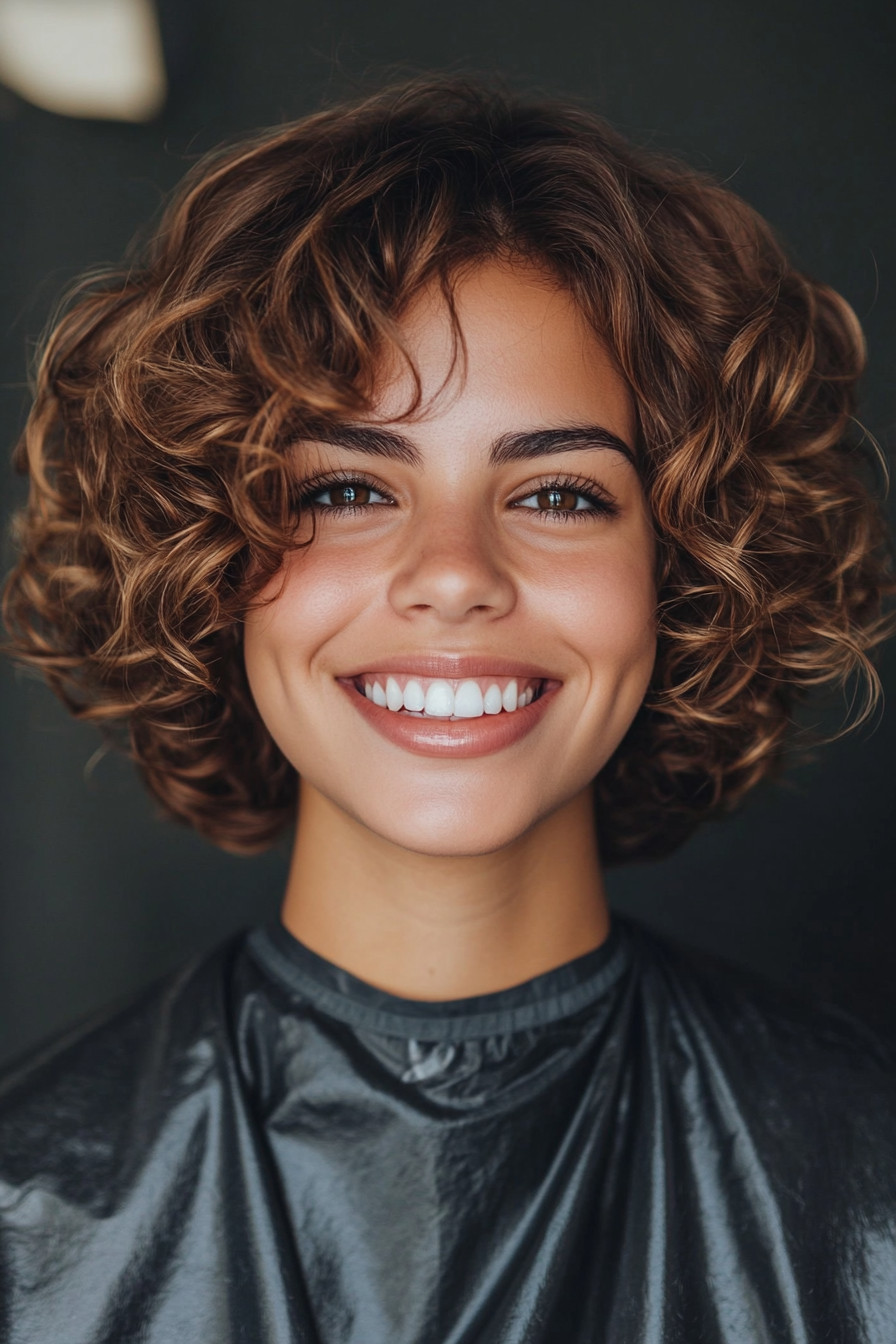 20. Curly Bob with Sun-Kissed Highlights (Short Hairstyles For Round Faces) - Short Hairstyles For Round Faces