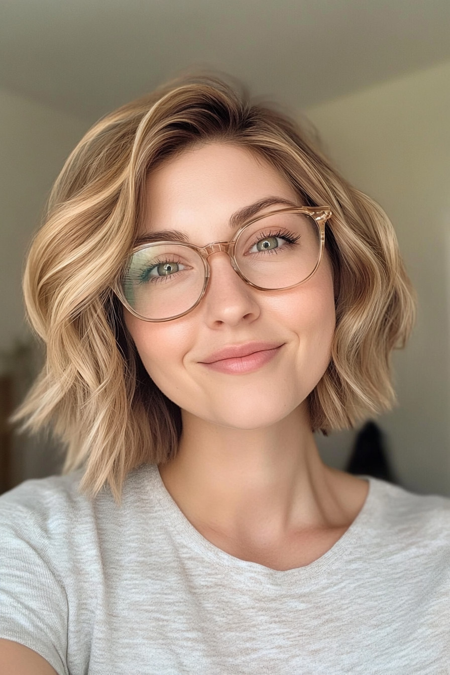 20. Wavy Bob with Glasses (Short Bob Hairstyles For Women) - Short Bob Hairstyles For Women