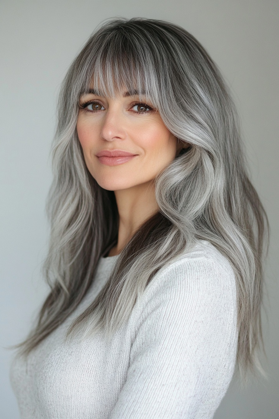 21. Silver Fox with Blunt Layers (Long Layered Hair With Bangs) - Long Layered Hair With Bangs