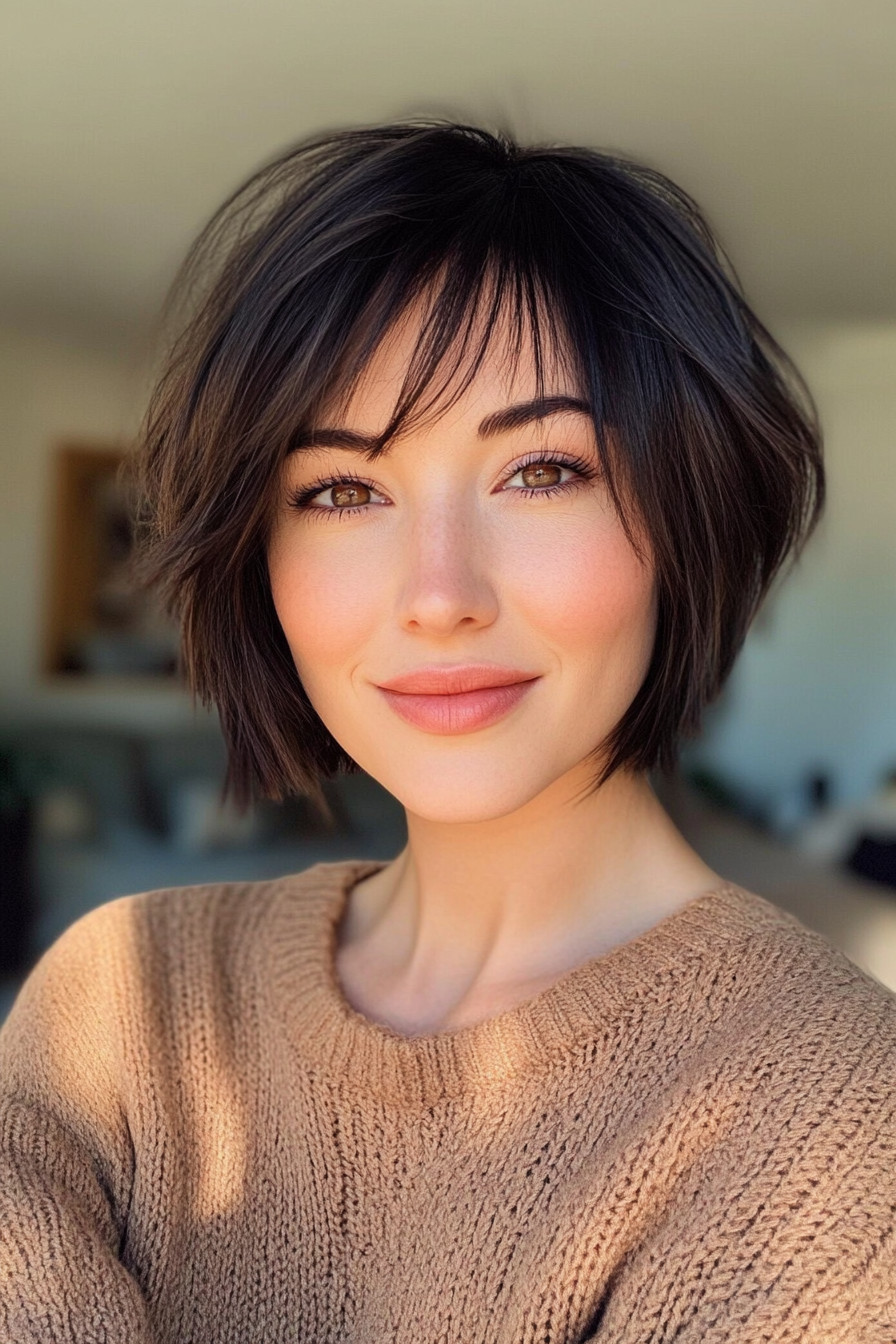 22. Short Bob with Fringe for Fine Hair (Short Bob Hairstyles For Women) - Short Bob Hairstyles For Women