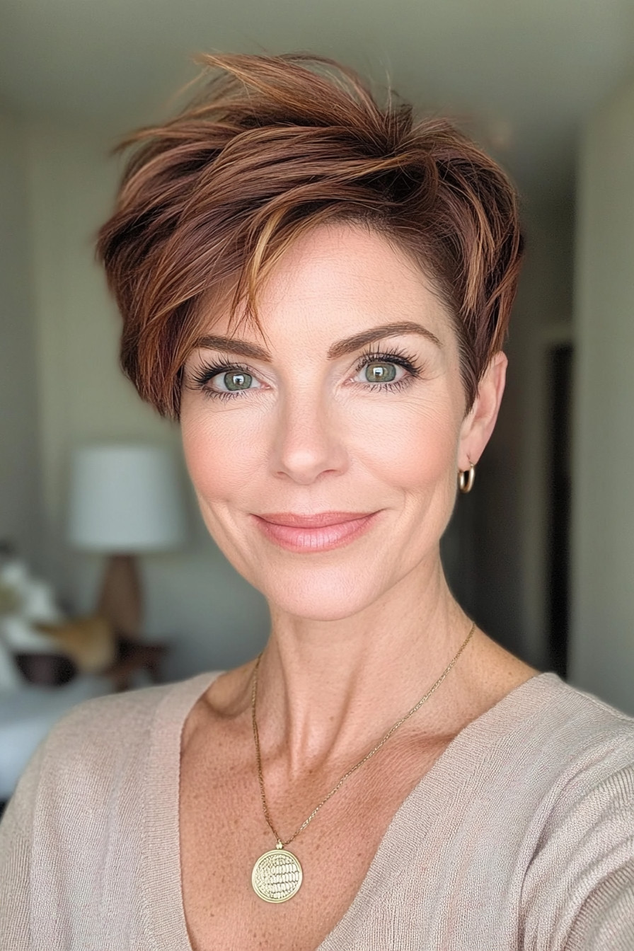 22. Tapered Pixie with Mahogany Brown (Pixie Hairstyles For Women Over 40) - Pixie Hairstyles For Women Over 40