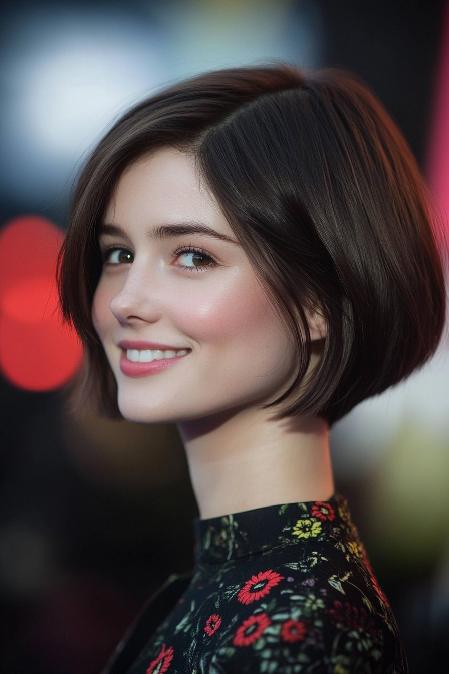 24. Chin-Length Bob with Mahogany (Short Hairstyles For Round Faces) - Short Hairstyles For Round Faces