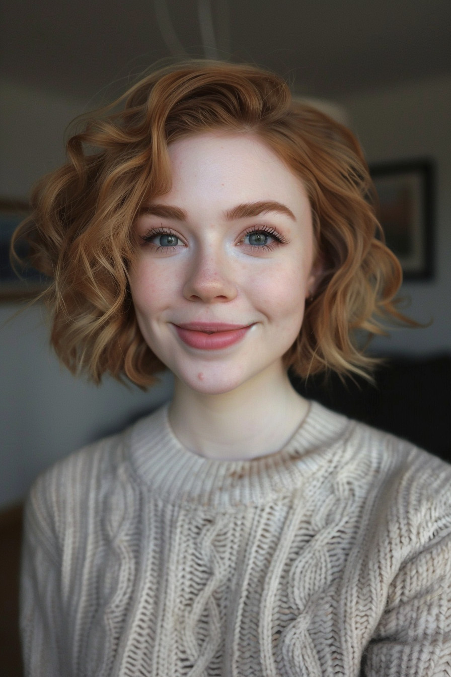 25. Asymmetrical Curly Bob for Round Faces - Short Curly Hairstyles For Women - Short Curly Hairstyles For Women