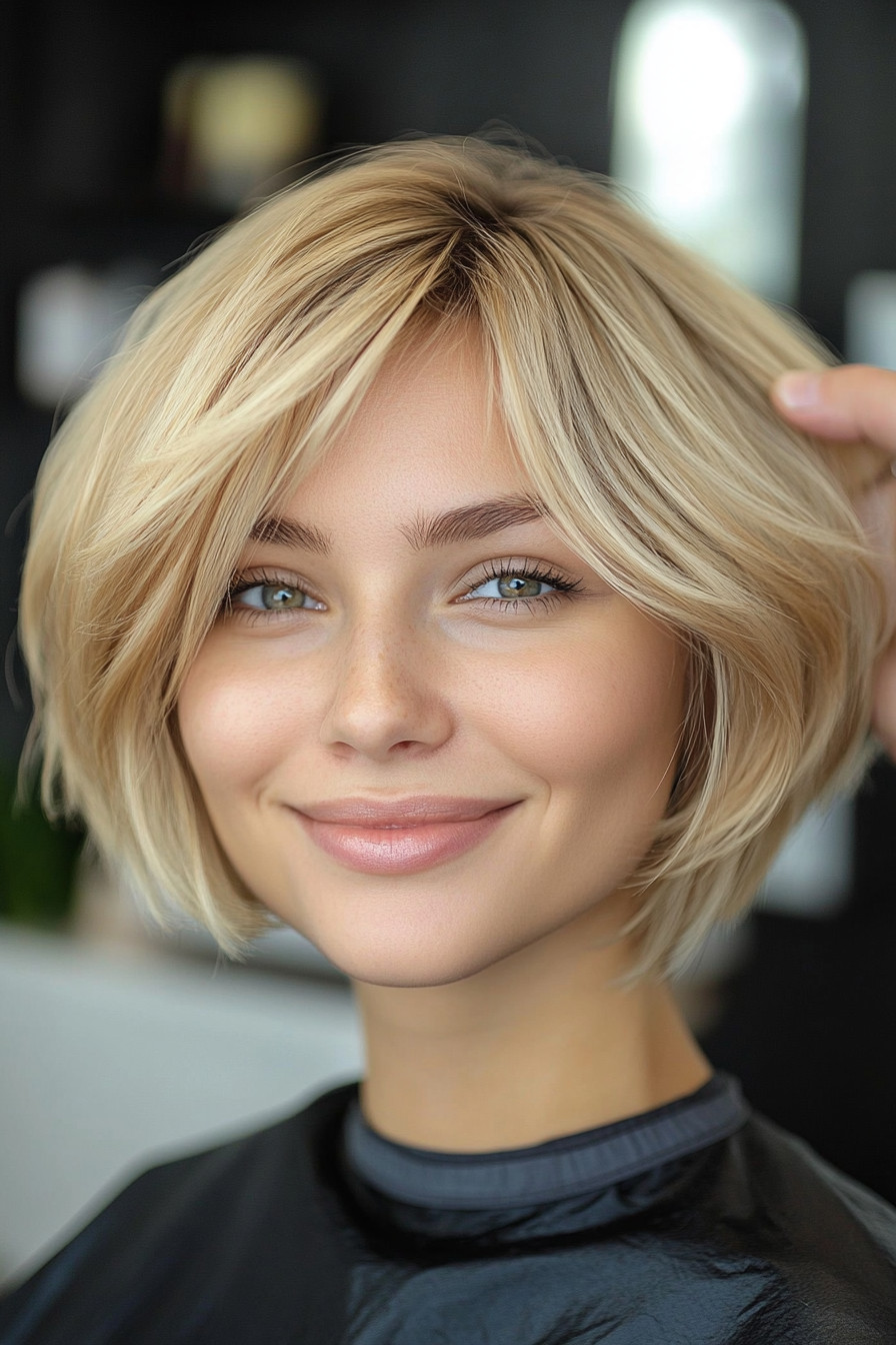 25. Layered Bob with Sandy Blonde (Short Hairstyles For Round Faces) - Short Hairstyles For Round Faces