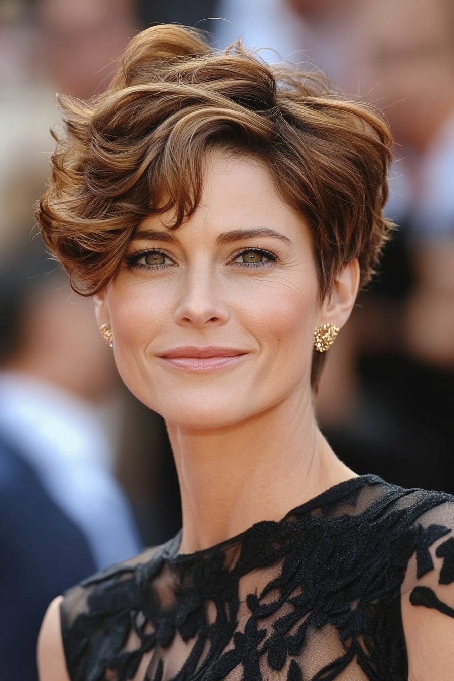 26. Wavy Pixie with Soft Caramel (Pixie Hairstyles For Women Over 40) - Pixie Hairstyles For Women Over 40