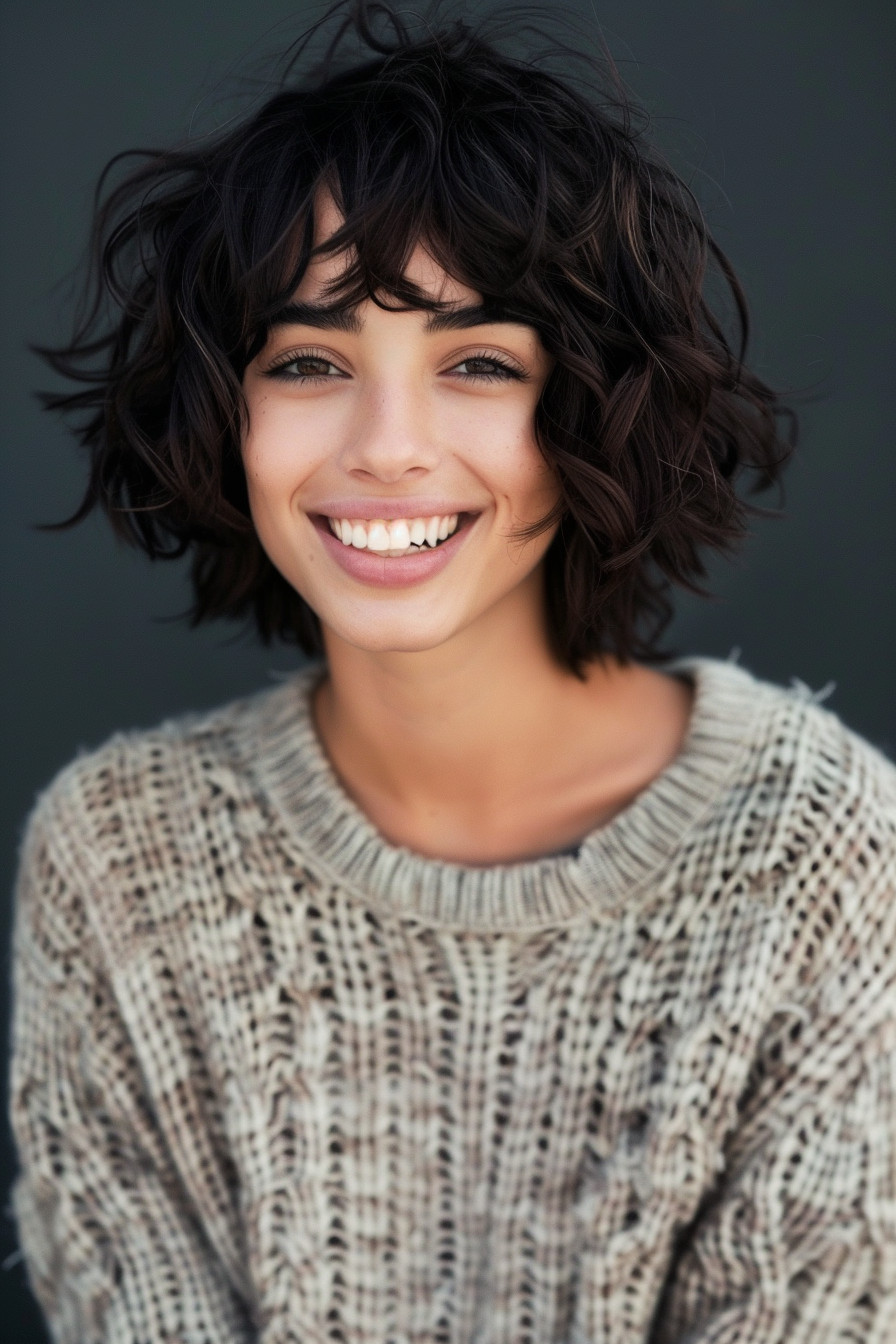 29. Layered Curly Bob for Dark Hair - Short Curly Hairstyles For Women - Short Curly Hairstyles For Women