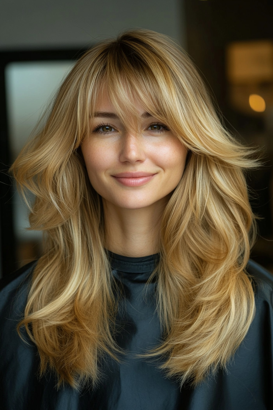 29. Sandy Blonde with Disconnected Layers (Long Layered Hair With Bangs) - Long Layered Hair With Bangs