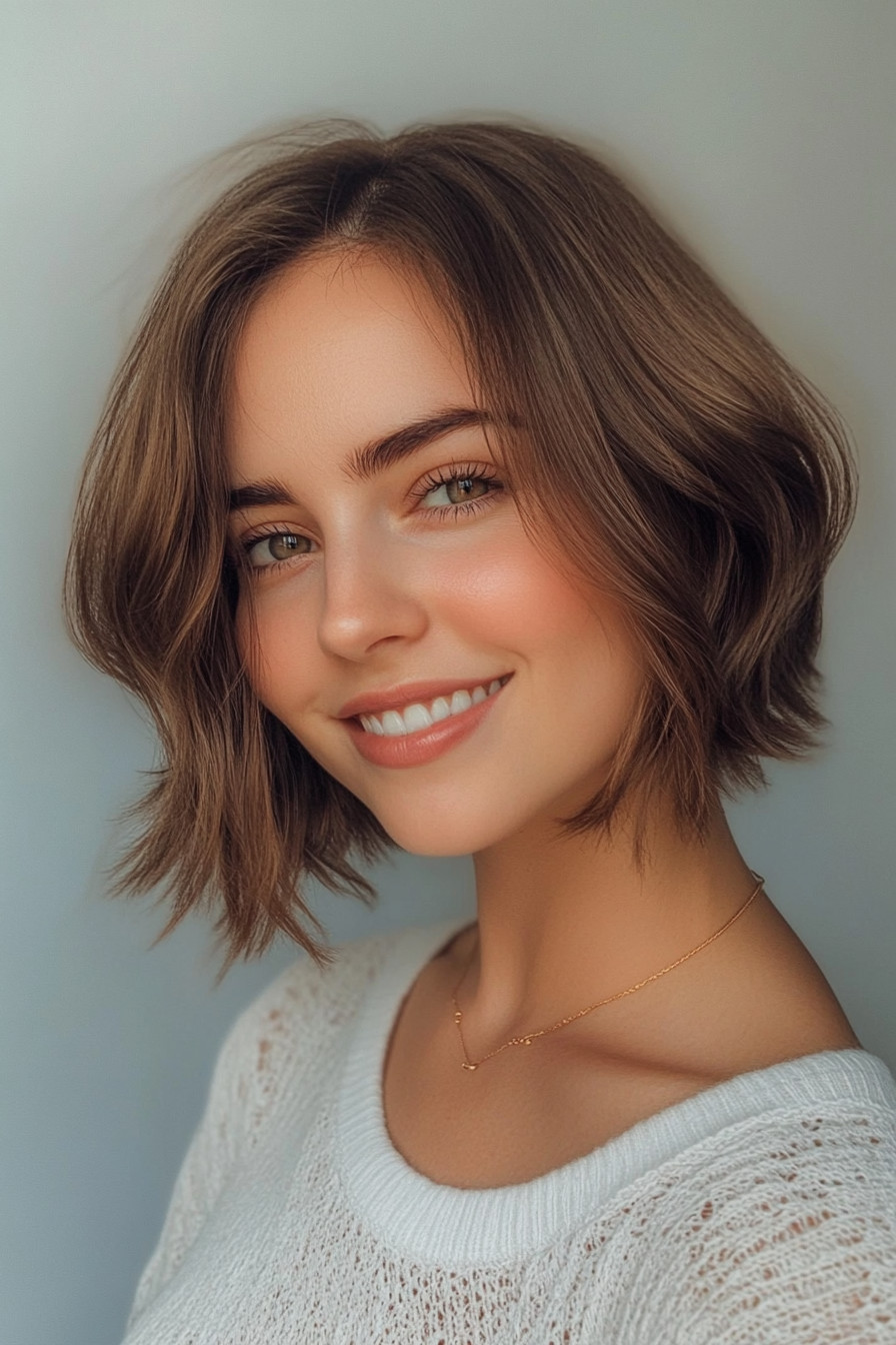 3. Curtain Bangs with Light Brown Bob (Short Hairstyles For Thin Hair) - Short Hairstyles For Thin Hair