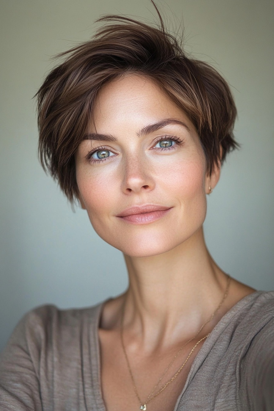 3. Textured Pixie with Ash Brown (Pixie Hairstyles For Women Over 40) - Pixie Hairstyles For Women Over 40