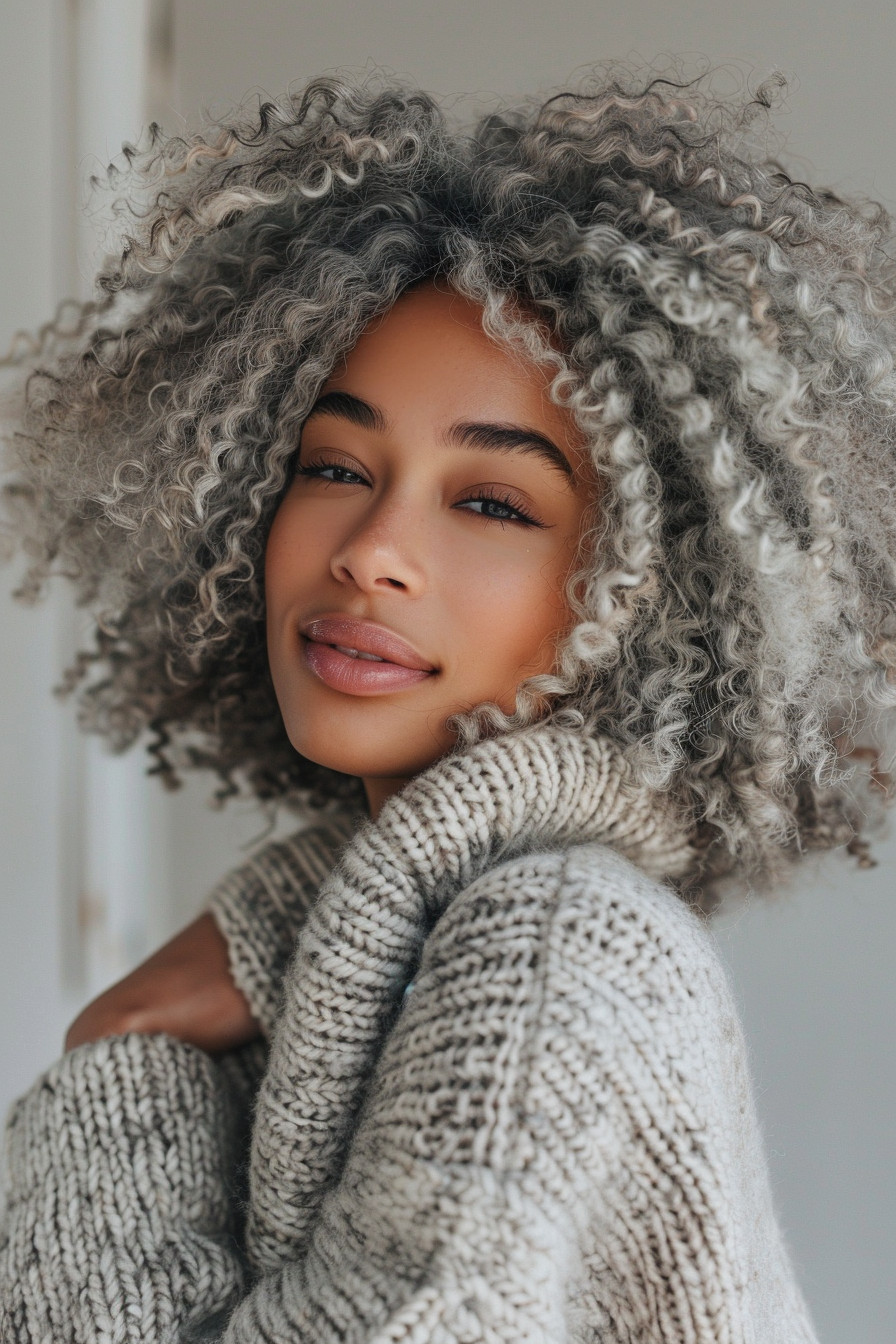 4. Chic Grey Curls with Fringe - Short Curly Hairstyles For Women - Short Curly Hairstyles For Women