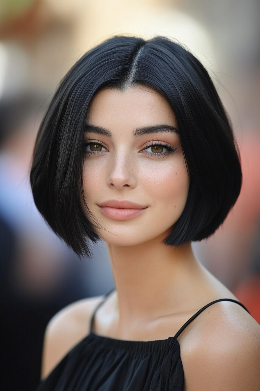 4. Straight Blunt Bob in Jet Black (Short Hairstyles For Thick Hair) - Short Hairstyles For Thick Hair