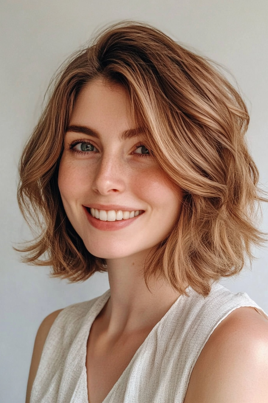 4. Tousled Bob with Caramel Balayage (Short Hairstyles For Thin Hair) - Short Hairstyles For Thin Hair