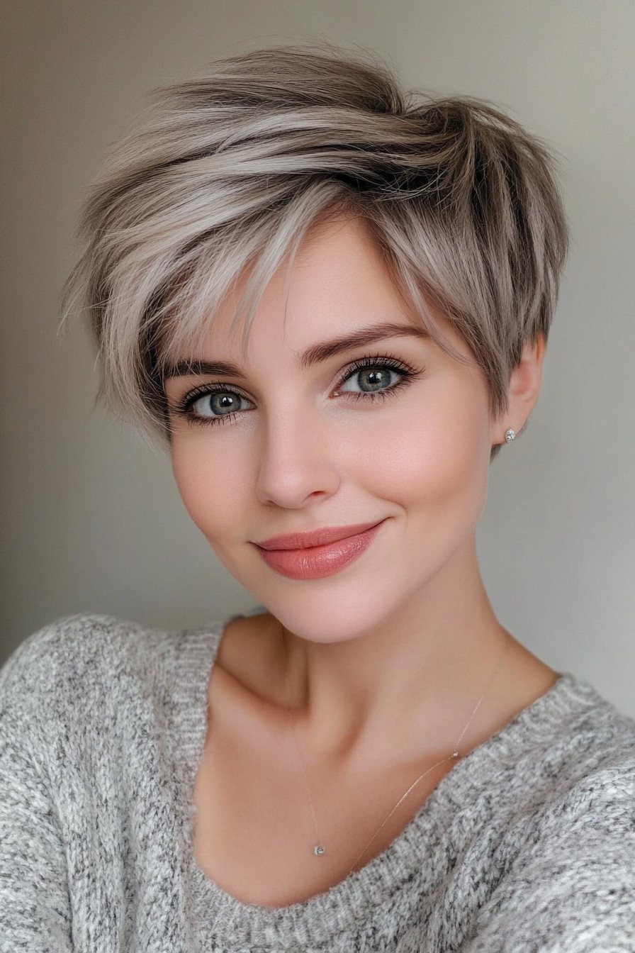 5. Choppy Pixie with Silver Highlights (Short Hairstyles For Thin Hair) - Short Hairstyles For Thin Hair