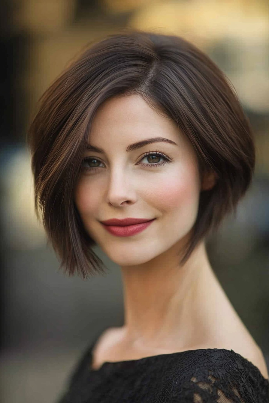 6. Asymmetrical Bob with Dark Chocolate (Short Hairstyles For Thin Hair) - Short Hairstyles For Thin Hair